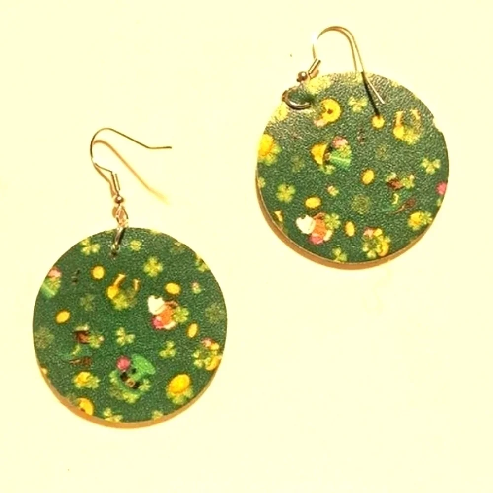 3 pairs Various Styles St.Patrick Clover Earrings Fabric Faux Leather Earrings